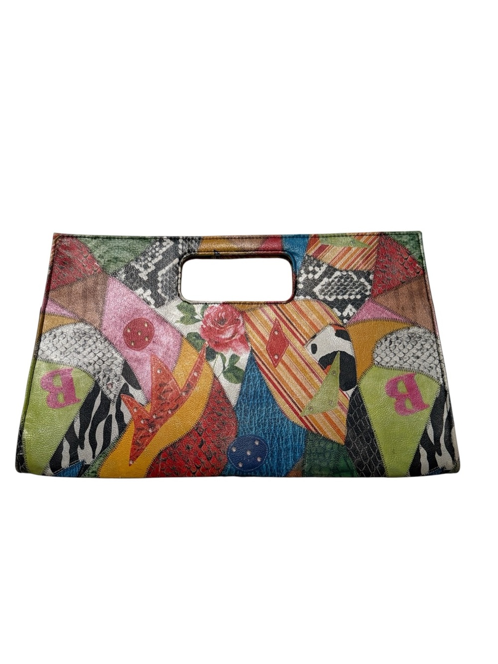 Giannini Patchwork Print Clutch Handbag Multicolor Cutout Handle